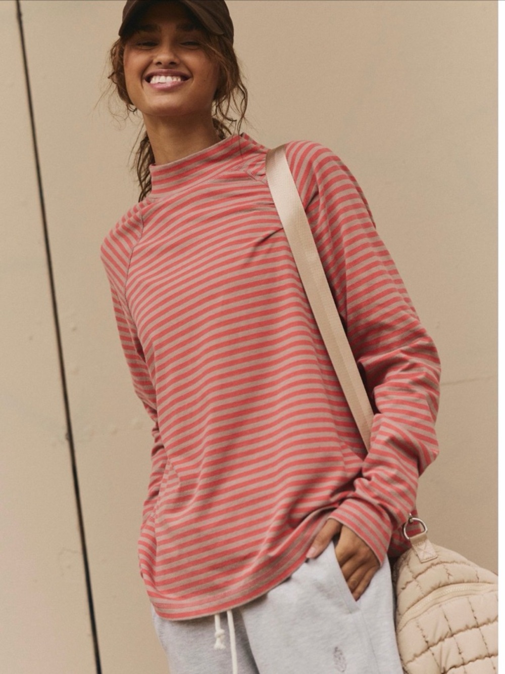 FP Movement by Free People Pink and Light Pink Striped Long Sleeve Top
